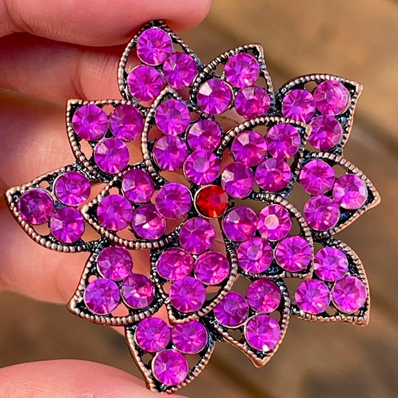 Artisan Jewelry - Purple flower brooch pin signed JG